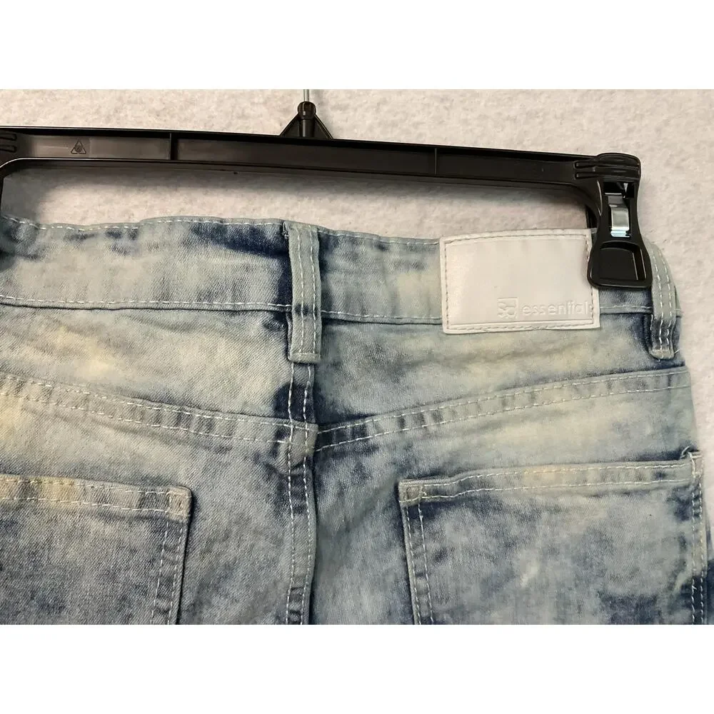 Essentials Jeans Mens 30x30 Skinny Moto Biker Acid Wash Ribbed Knees Distressed